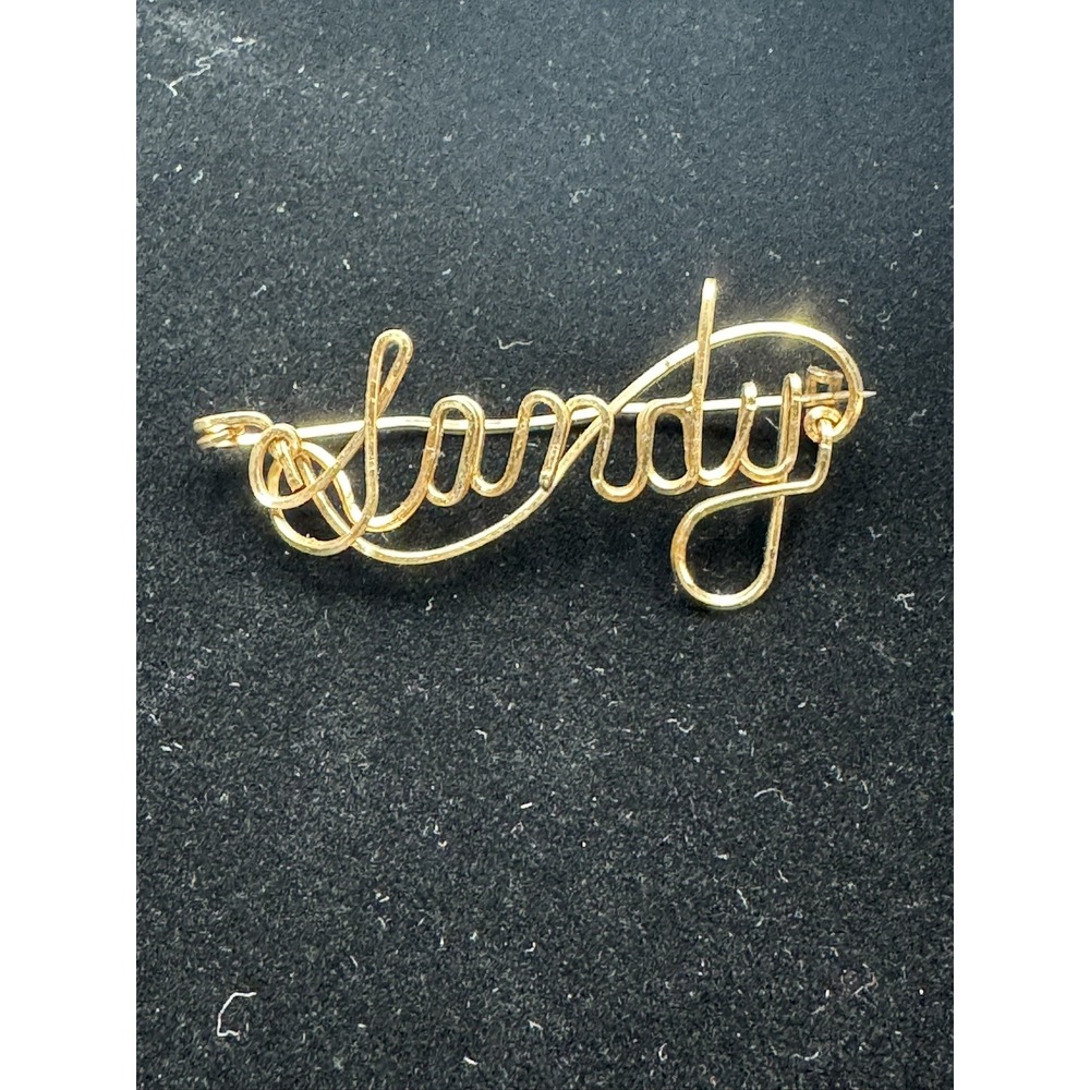 Vtg Goldtone Cursive Brooch Pin Name SANDY Vgc Jewelry Gift